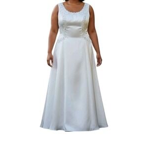 Eden Bridals Tank Sleeve Floral Wedding Dress Plus Size 20 Beaded Flower Details